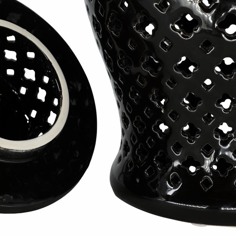 Modern Decorative Jar with Glossy Ceramic and Pierced Cutout Desig