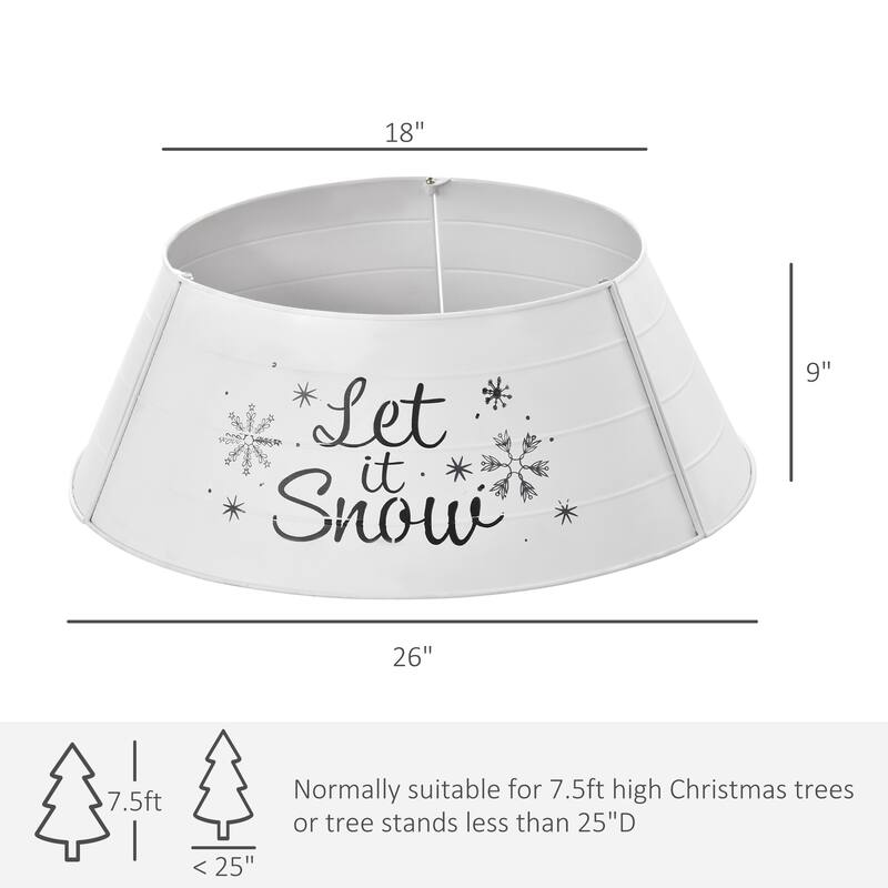 White Christmas Tree Collar with Black “Let it Snow” Design and Metal Base Cover for Holiday Decor - 26" x 9" H