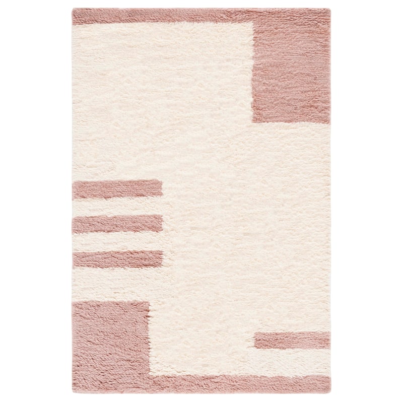 SAFAVIEH Handmade Casablanca Shag Ishild Mid-Century Modern Wool Rug - 6' Square - Pink/Ivory