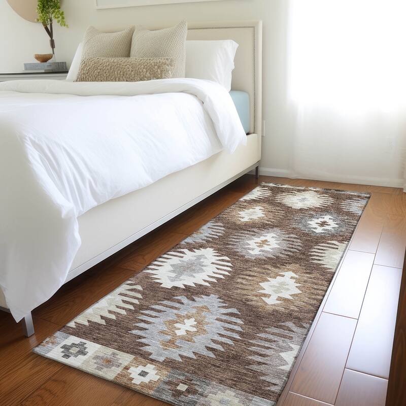 Premium Washable Super Soft Southwest Global Mayfield Rug - Brown - 2'3" x 7'6"