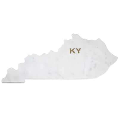 Lg Polished Marble "Kentucky" Cutting Board w/brass state abbreviation - White