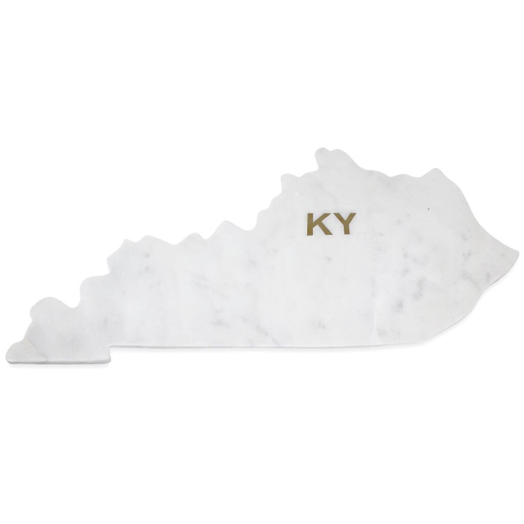 Lg Polished Marble "Kentucky" Cutting Board w/brass state abbreviation - White
