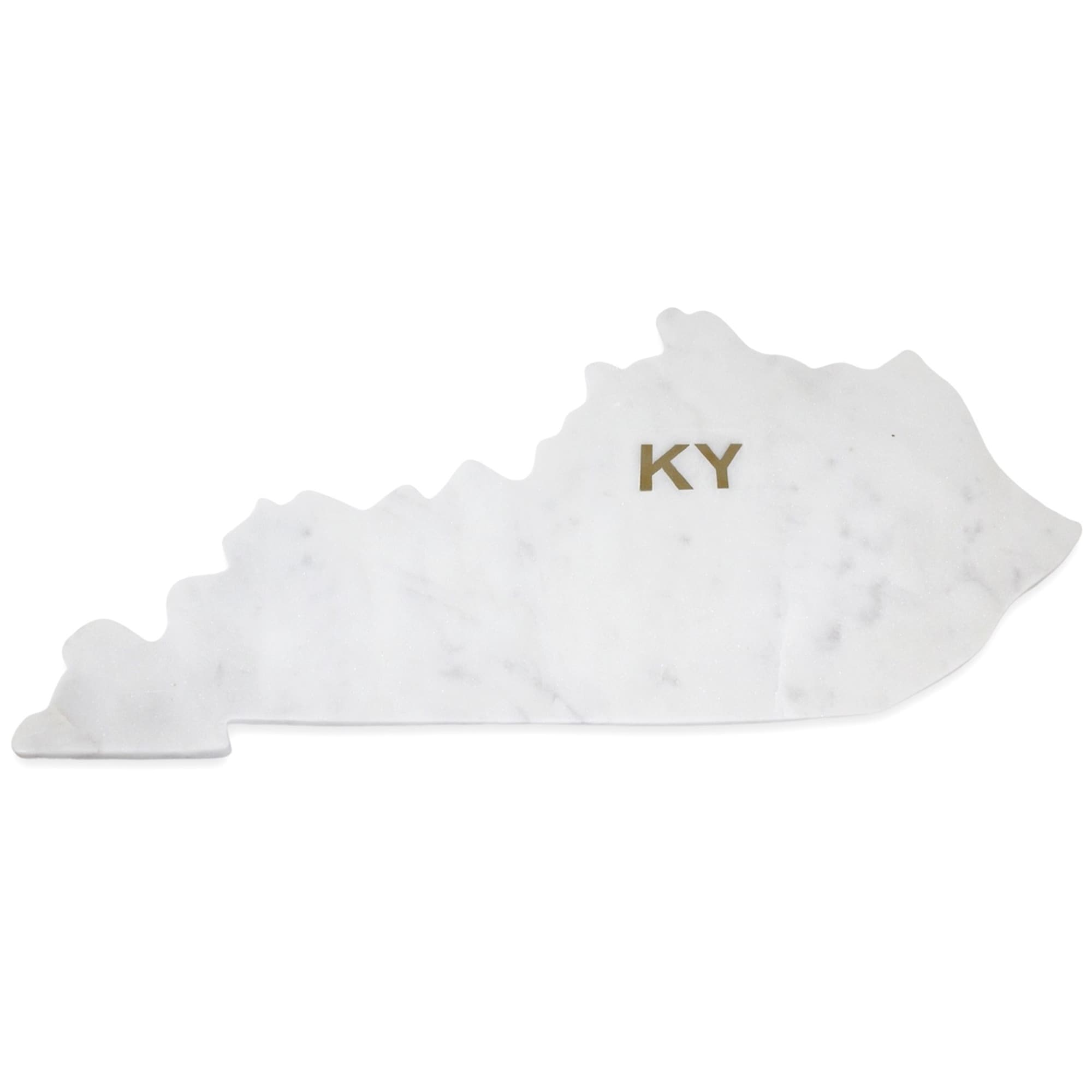 Lg Polished Marble "Kentucky" Cutting Board w/brass state abbreviation - White
