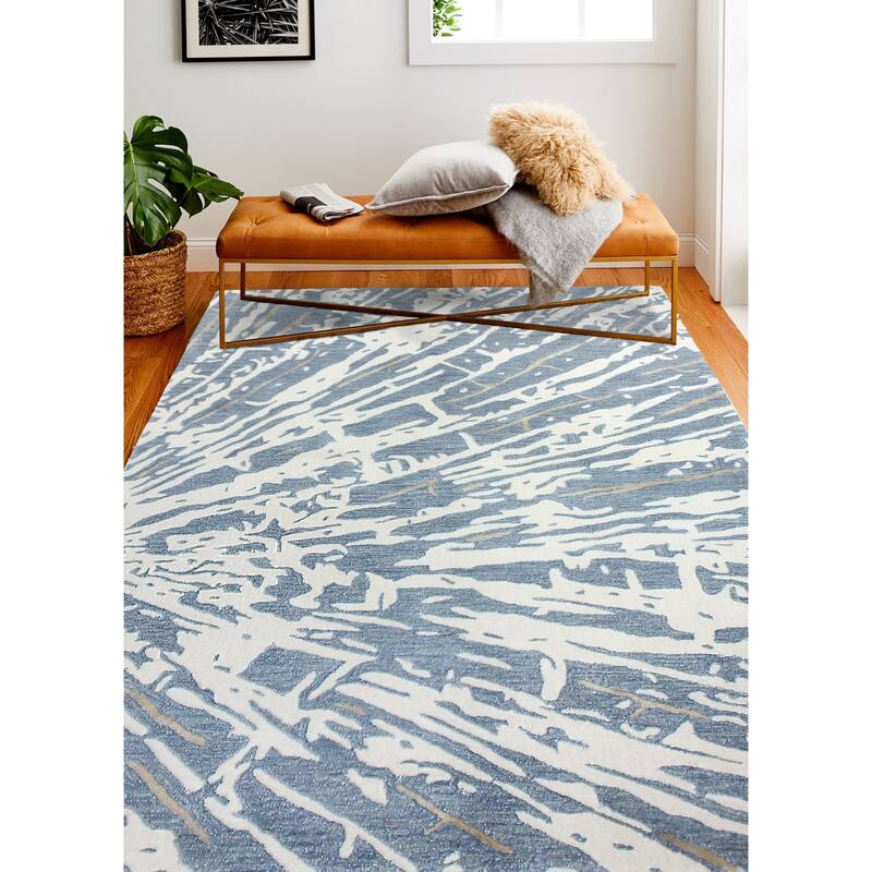 Marci Contemporary Hand Tufted Area Rug - Ivory/Blue 5'6" x 8'6"