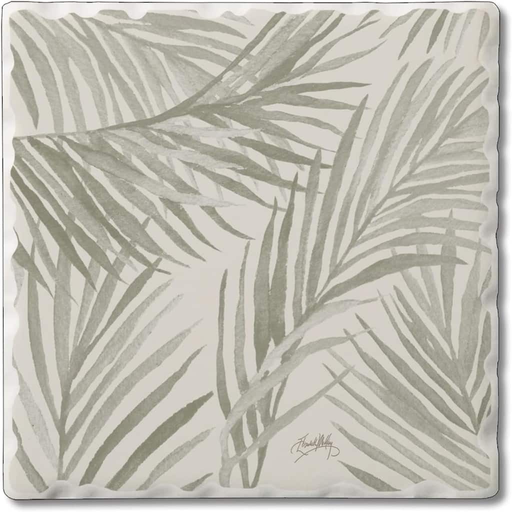 Absorbent Stone Tumbled Tile Coasters, Palm Fronds, Set of 4
