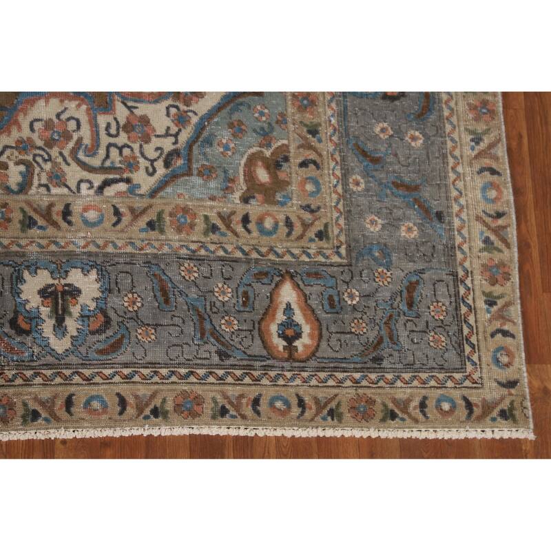 Brown Over Dyed Tabriz Persian Vintage Rug Handmade Wool Carpet - 9'3"x 12'7"