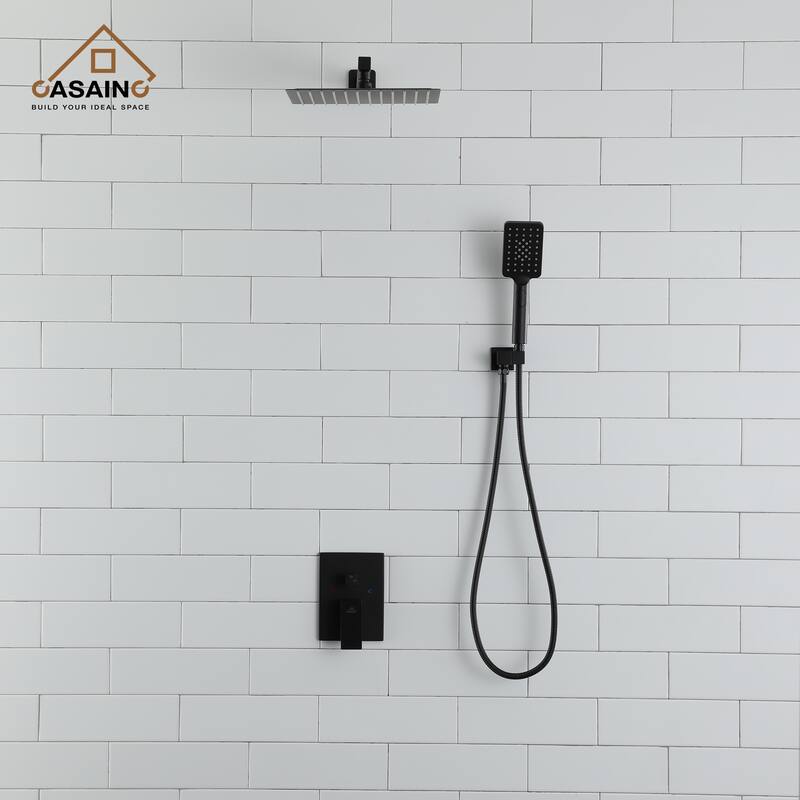 3-Spray Pattern 12 in. Wall Mount Shower Shower System Head and Functional Handheld - 12 inch - Matte Black