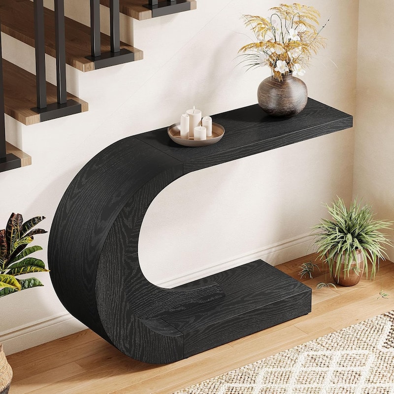 43.3" C-Shaped Console Table, Mid-Century Modern Wood Entryway Hallway Table