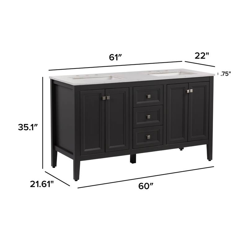 Cartland 61" Double-Sink Bathroom Vanity With 2 Cabinets, 3 Drawers, and Sink Top