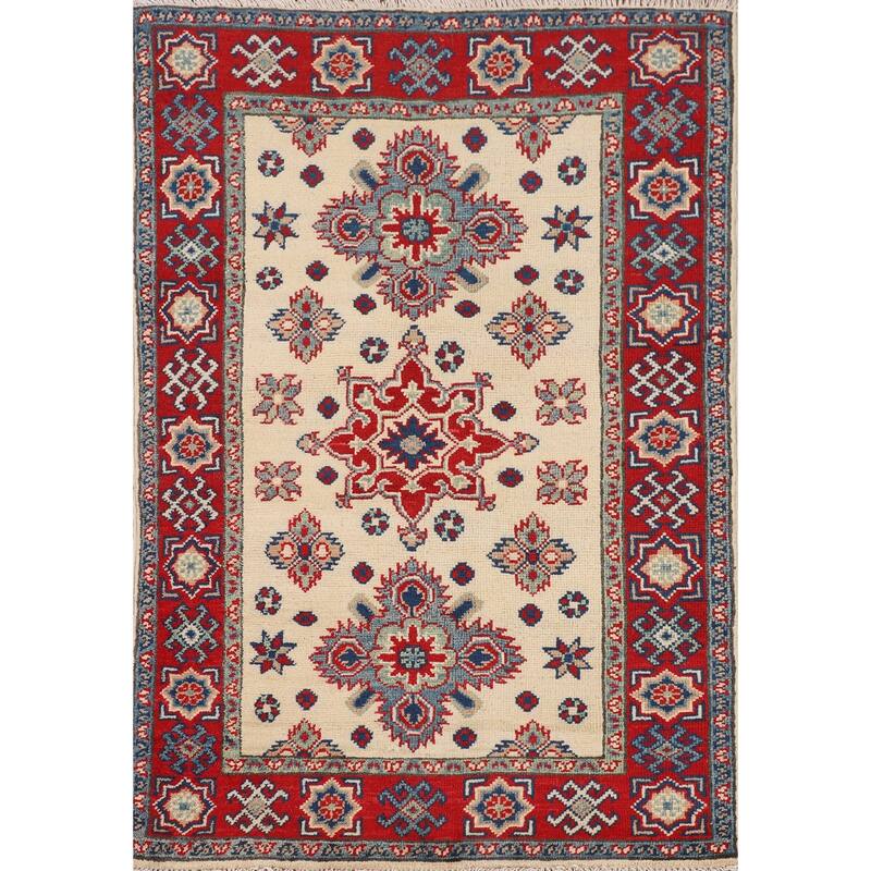 Kazak Accent Rug Hand-Knotted Traditional Beige Wool Carpet - 2'8" x 4'0"