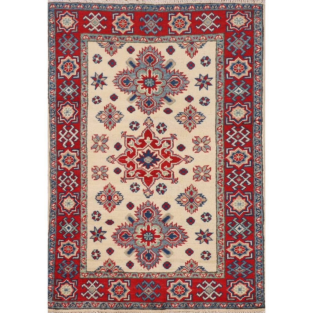 Kazak Accent Rug Hand-Knotted Traditional Beige Wool Carpet - 2'8" x 4'0"