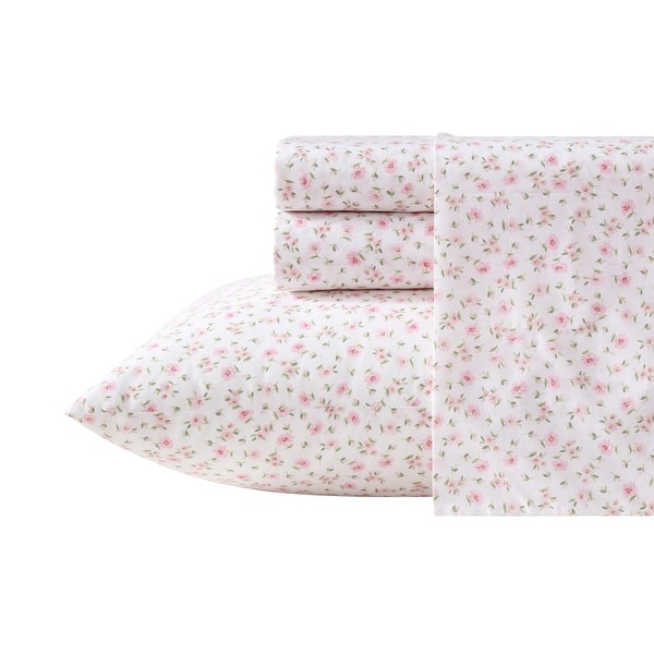 Laura Ashley Soft & Breathable Cotton Percale Deep-Pocket Sheet Set. - Queen - Little Ditsy Pink