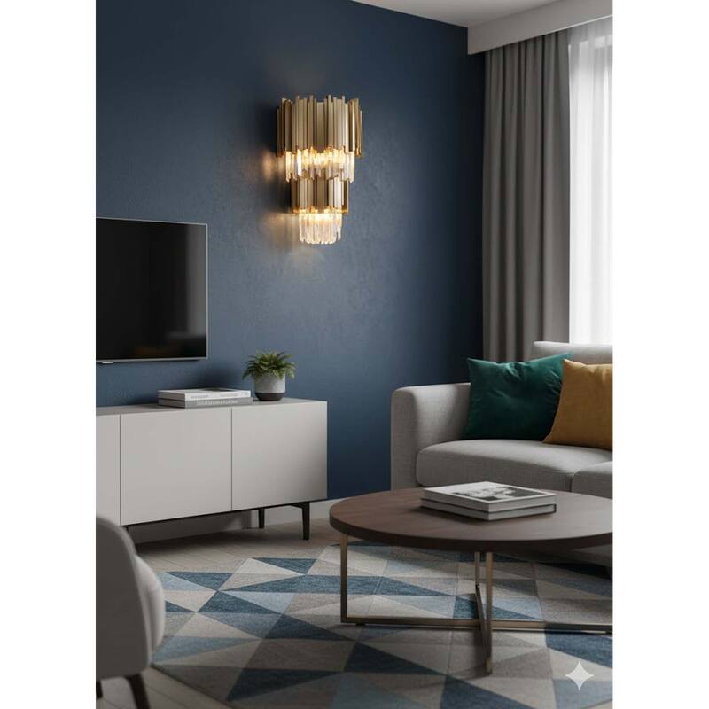 3-Light Brushed Gold Wall Sconce With Clear Crystals