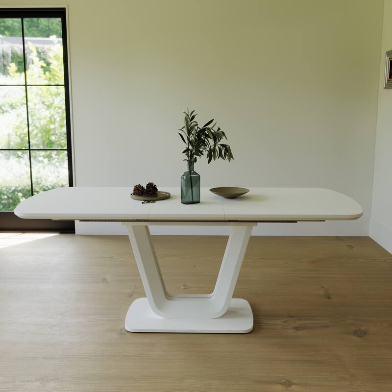62.99-78.74" Natural Texture Expandable Dining Table with U-Shaped Legs Waterproof Office Table for Dining Room