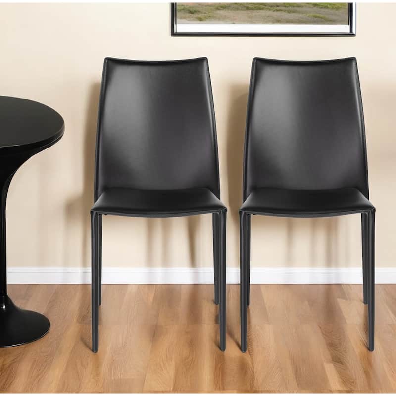 Set of Two Premium All Black Stacking Dining Chairs - Black