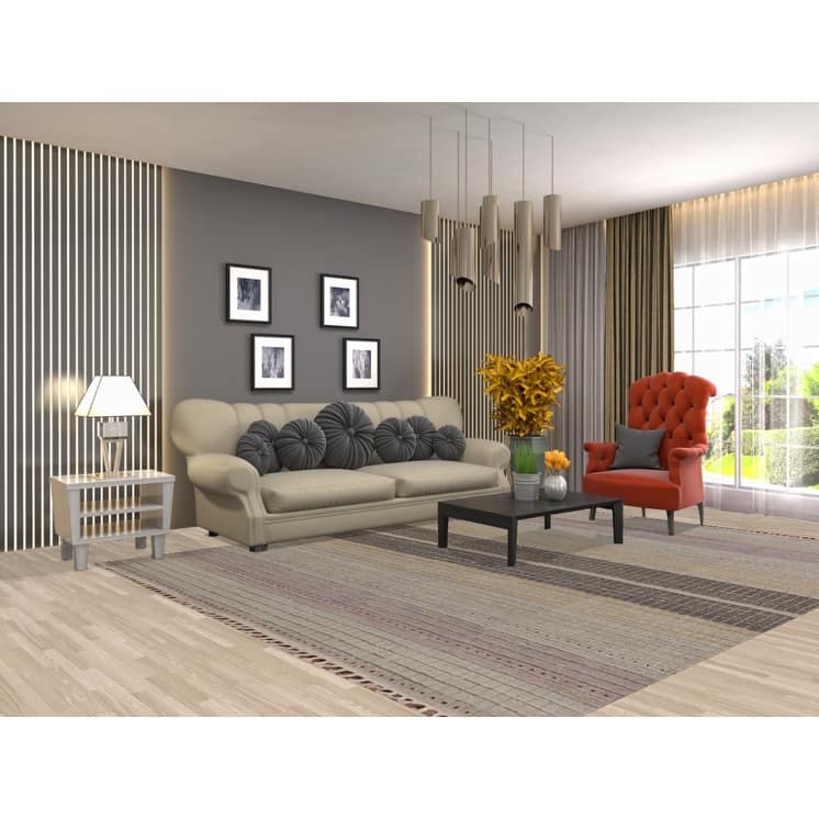 Striped Moroccan Style Area Rug Hand-Knotted Wool Carpet - 8'0" x 10'3"