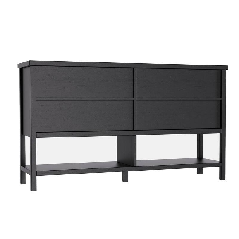 59" Sideboard Buffet Cabinet – Fluted 4-Door Storage, Farmhouse Accent Sideboard Large Console Table for Kitchen or Hallway