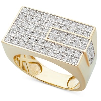 Men's 1CT Diamond Rectangle Cluster Ring 10k Yellow Gold
