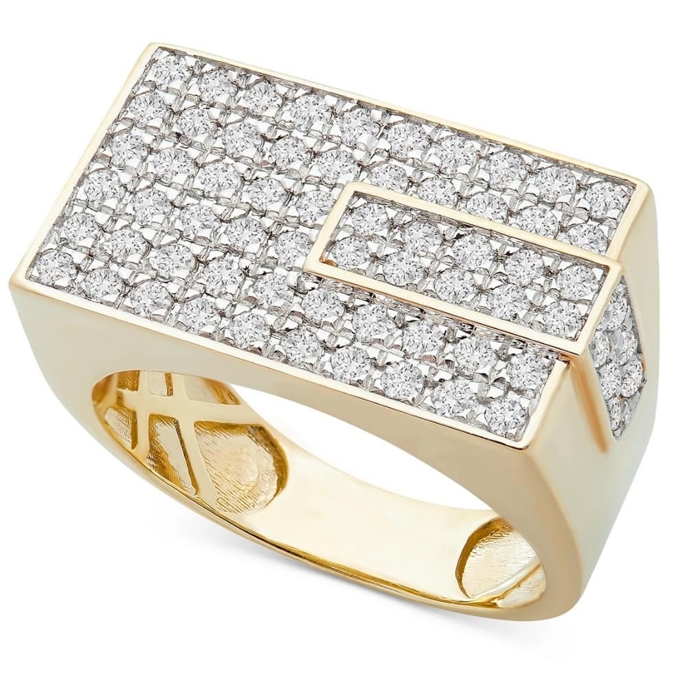 Men's 1CT Diamond Rectangle Cluster Ring 10k Yellow Gold