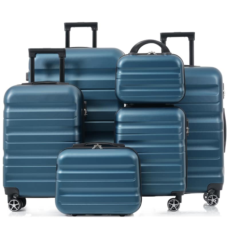 6-Piece ABS Hardshell Luggage Set - Lightweight & Durable Suitcases with Dual Spinner Wheels, Carry-On & Check-In Sizes - Inky Blue