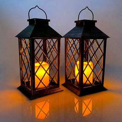 Solar Lantern Hanging Garden Outdoor Lights Flameless Candle Decor - 5.5x5.5x11"