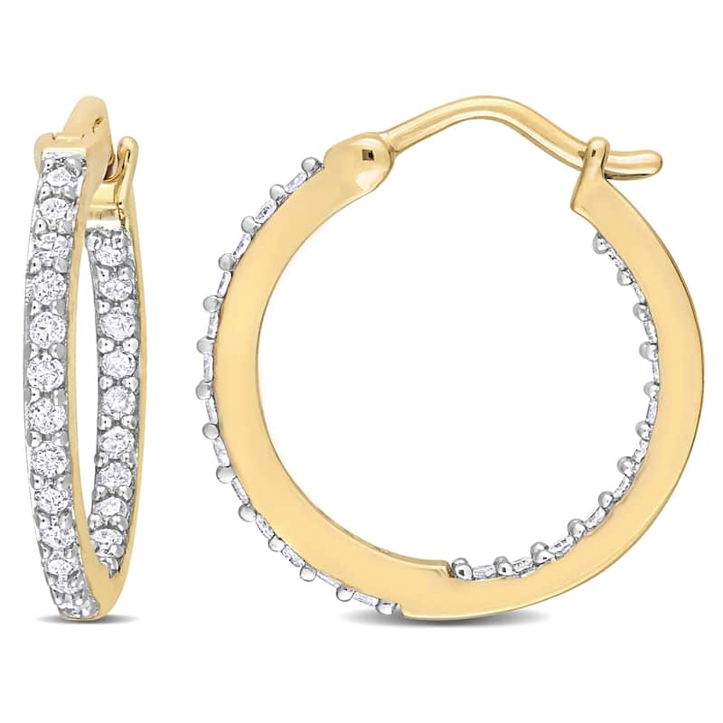 Miadora 1/2ct TDW Diamond Inside Outside Hoop Earrings in 10k Yellow Gold