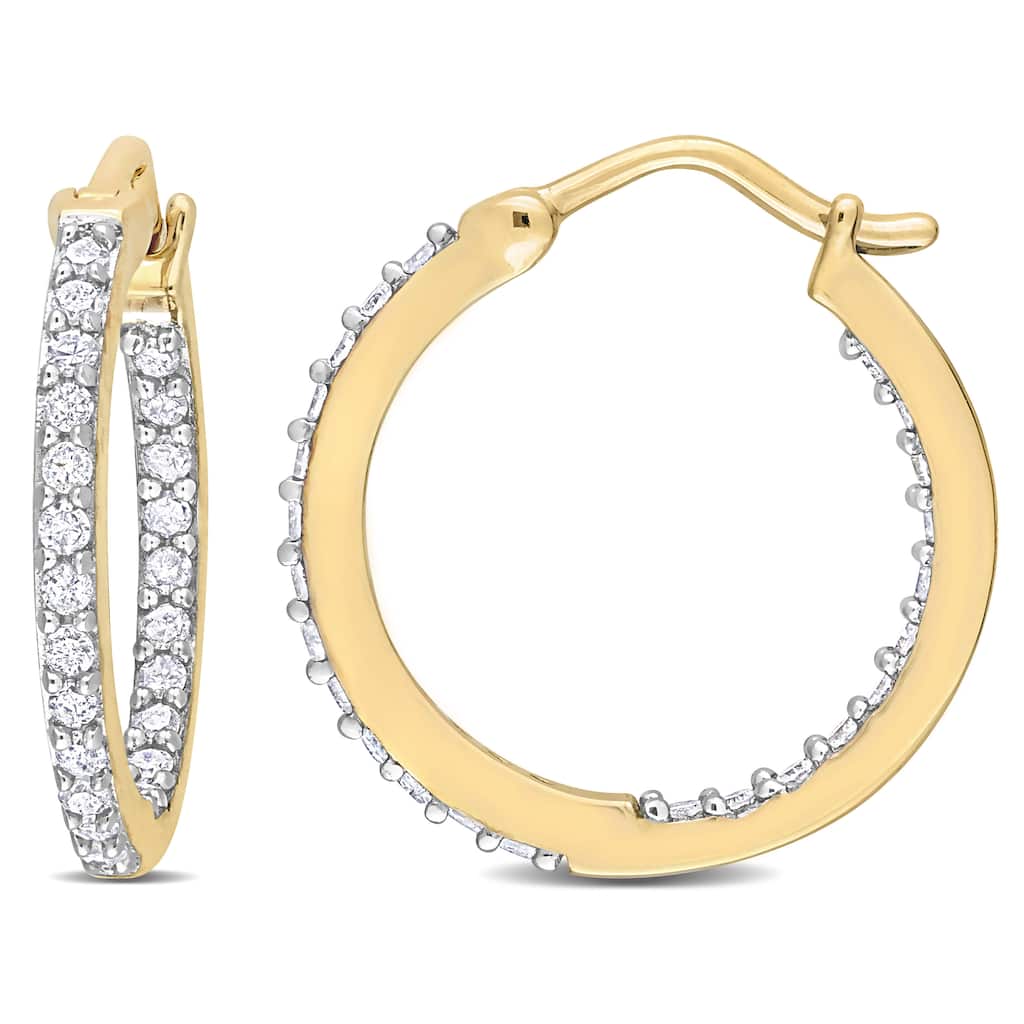 Miadora 1/2ct TDW Diamond Inside Outside Hoop Earrings in 10k Yellow Gold