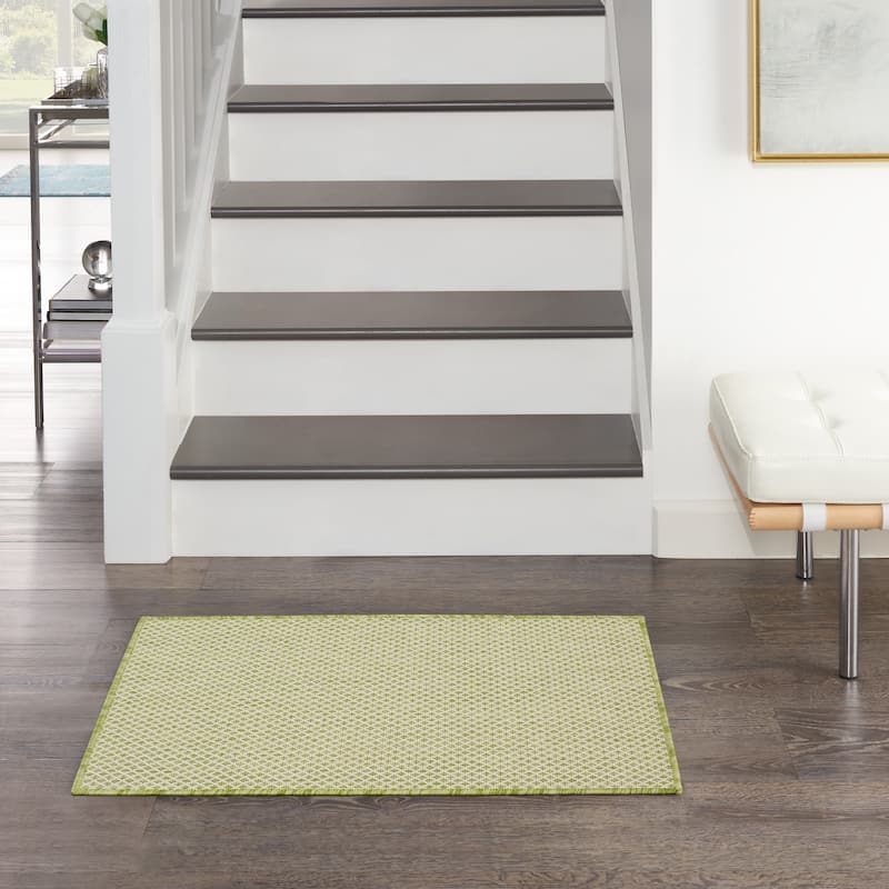 Nourison Courtyard Indoor/Outdoor Modern Geometric Area Rug - 2' x 3' Rectangle - Ivory/Green