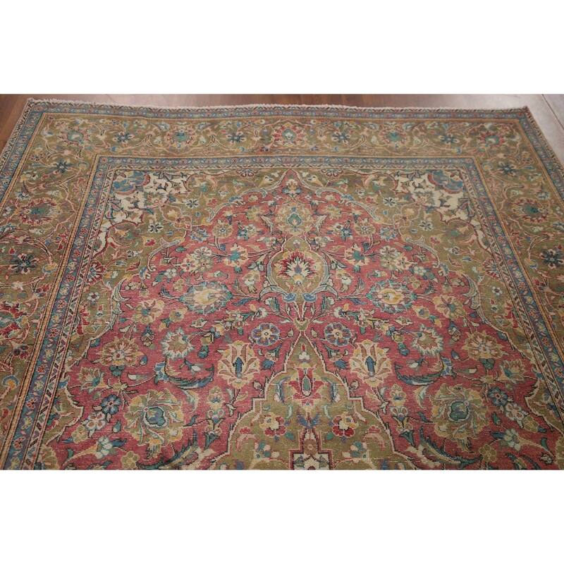 Kashan Vegetable Dye Persian Antique Area Rug Handmade Wool Carpet - 6'5" x 10'5"