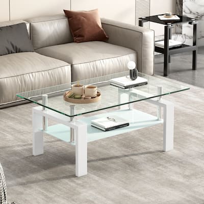 Tempered Clear Glass Coffee Table, 2-Layers Coffee Table Living Room Center Table