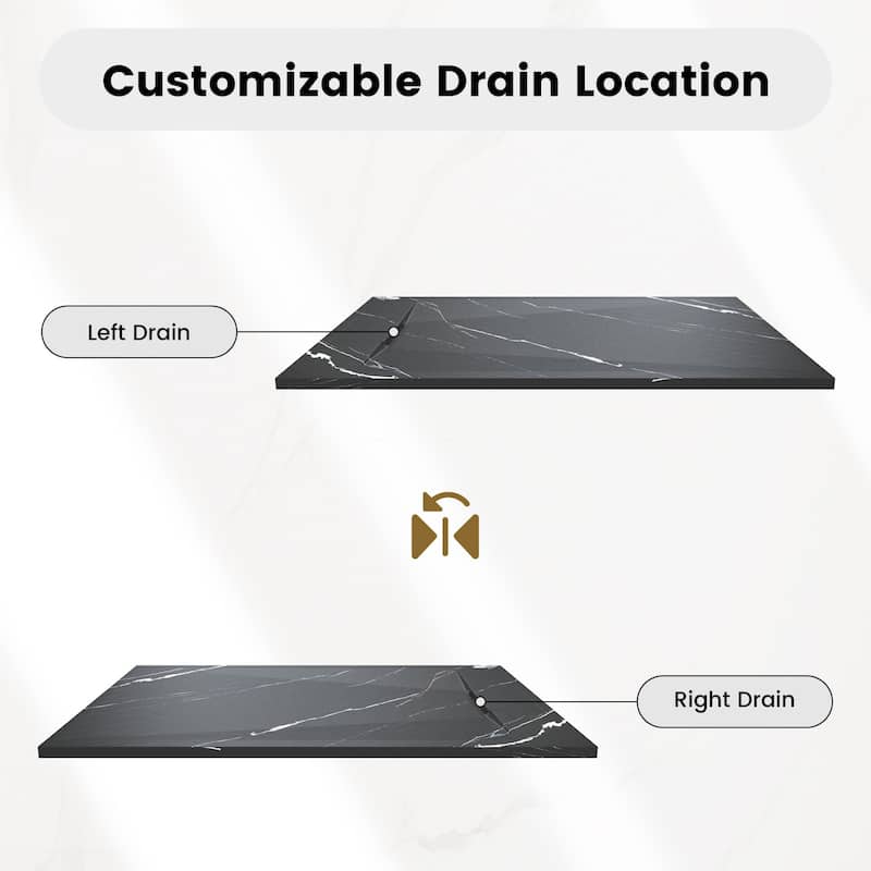 SMC Alcove Shower Pan Base with Reversible Drain, Low Profile, Wheelchair Access, Slip-Resistant, cUPC Certified