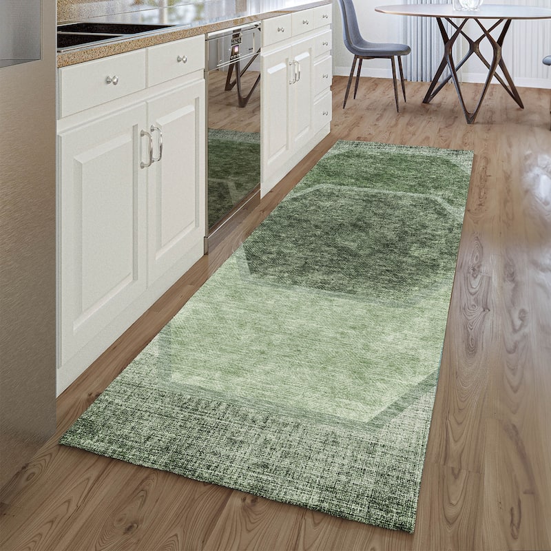 Premium Washable Super Soft Modern Hexy Mayfield Rug - Olive - 2' 3" x 7' 6" - Runner