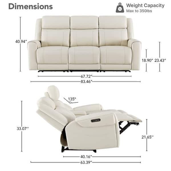 dimension image slide 3 of 14, Leo Power Wall Hugger Reclining Sofa with Multi-Function Console