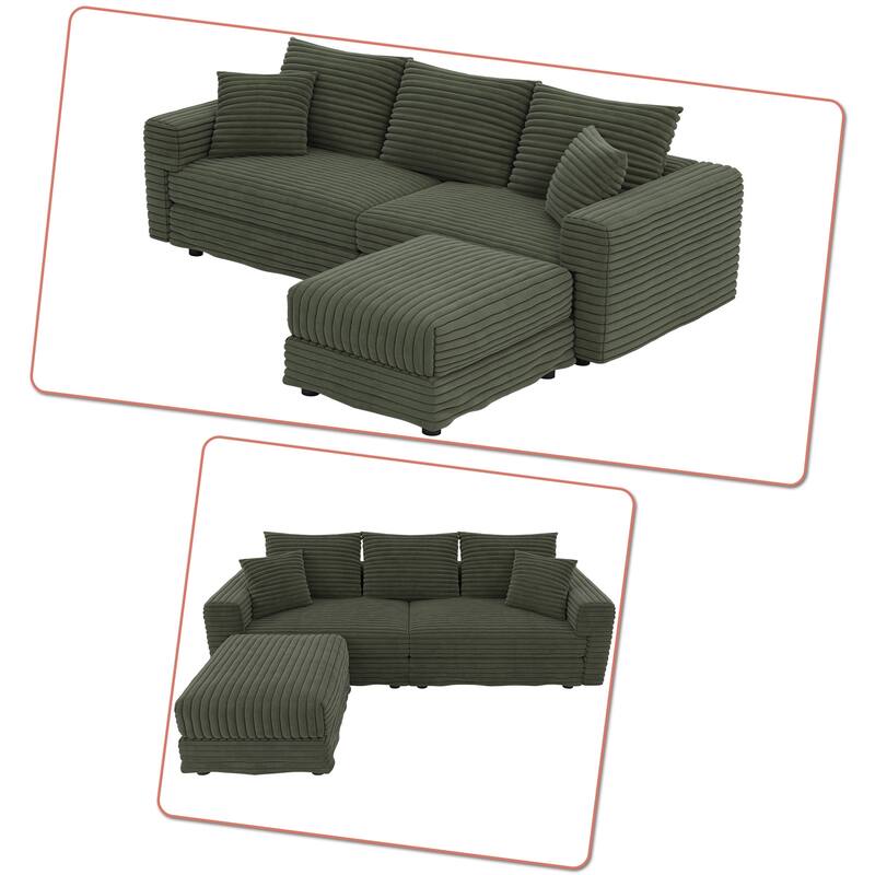 Modern Corduroy Fabric Upholstered Sectional Sofa with Ottoman