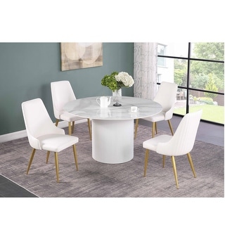 Somette Krystal Round Sintered Stone Dining Set with White Chairs - Bed ...