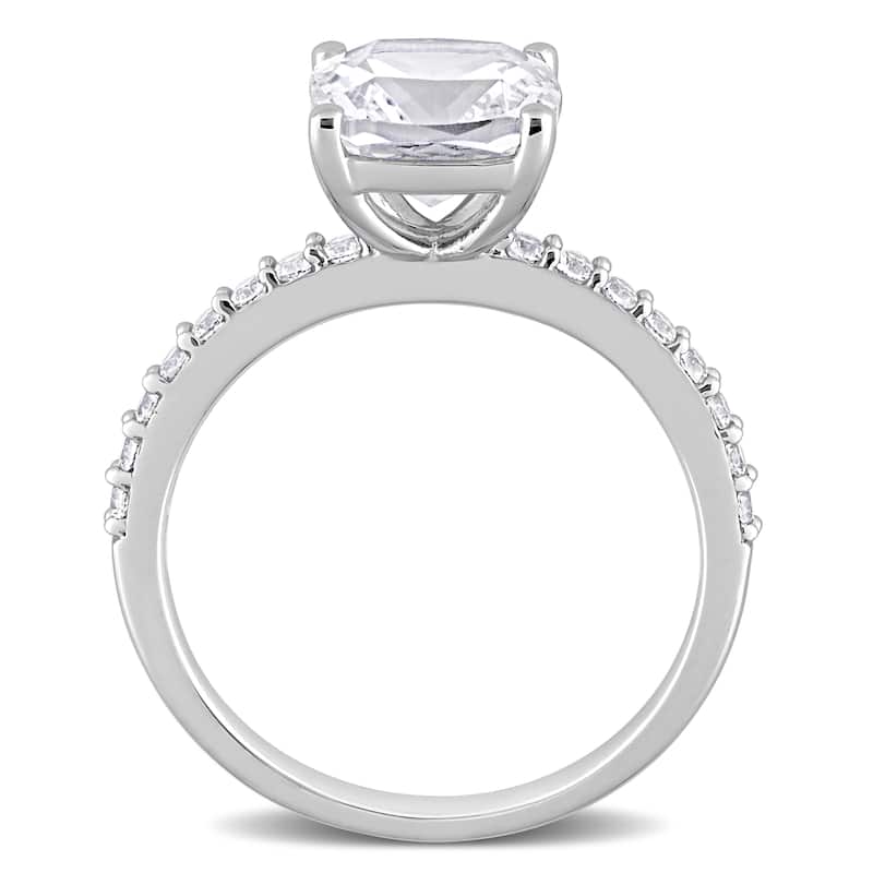 Miadora Cushion-cut Created White Sapphire Engagement Ring in 10k White Gold