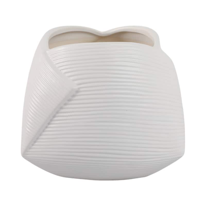 Stoneware Planter Pot Modern Texture Design Home Garden Use - 7" White - 8" x 8" x 7"