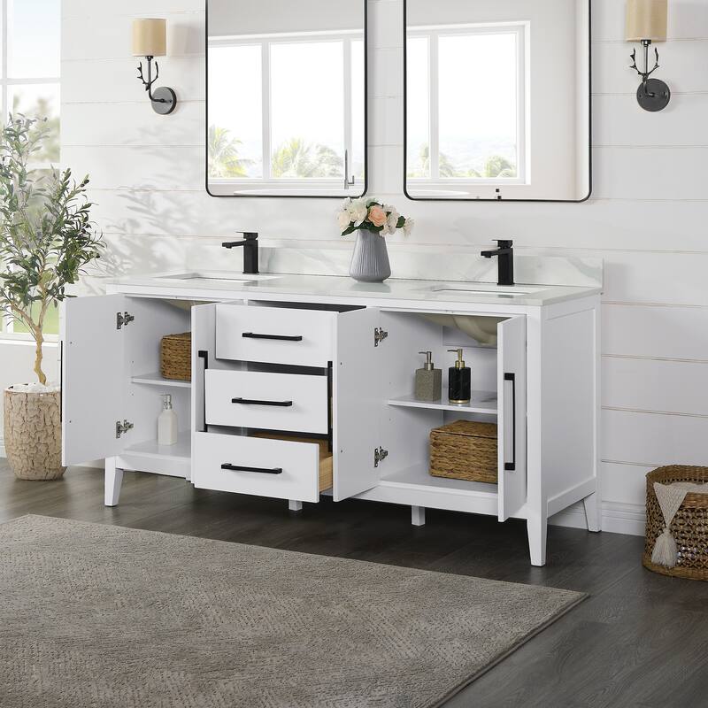 Altair Laurel Bath Vanity with Calacatta White Quartz Stone Countertop without Mirror