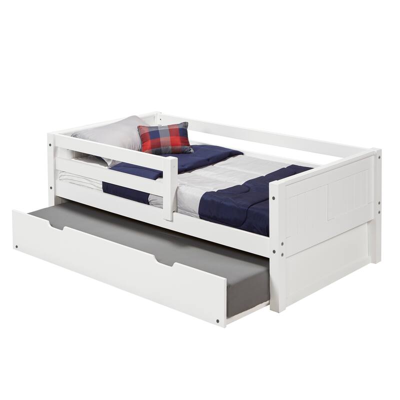 Camaflexi Panel Headboard - Twin Size Day Bed with Front Guard Rail & Twin Trundle - White