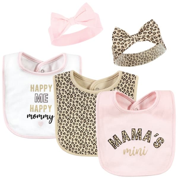 slide 1 of 1, Hudson Baby Infant Girl Cotton Bib and Headband or Caps Set, Leopard Mamas Mini, One Size - Leopard Mamas Mini - One Size One Size - Leopard Mamas Mini