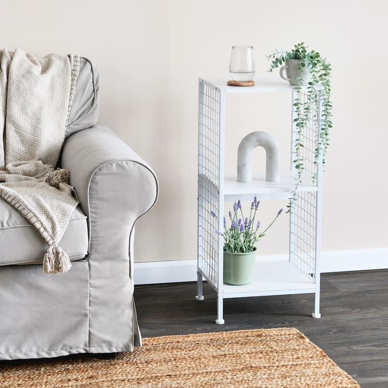 Household Essentials Trellis Open Storage Bookshelf with 2 Cube Compartments - White