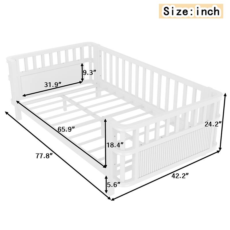 Children's Platform Bed with Removable Iron Railings