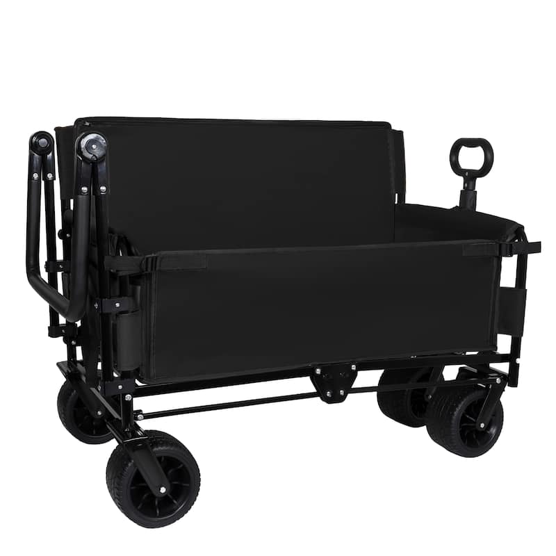 3-in-1 Folding Wagon Cart with Bench Seat & Canopy & Storage, 500lbs Heavy-Duty, 180L Capacity, All-Terrain Wagon