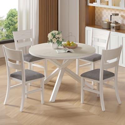 VECELO Dining Chairs Set of 2/4/6, Solid Wood Dining Chairs with Linen Fabric Seating