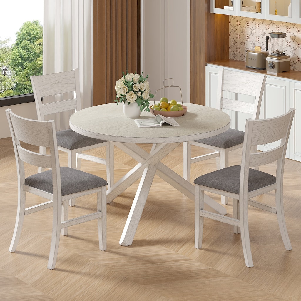 VECELO Dining Chairs Set of 2/4/6, Solid Wood Dining Chairs with Linen Fabric Seating