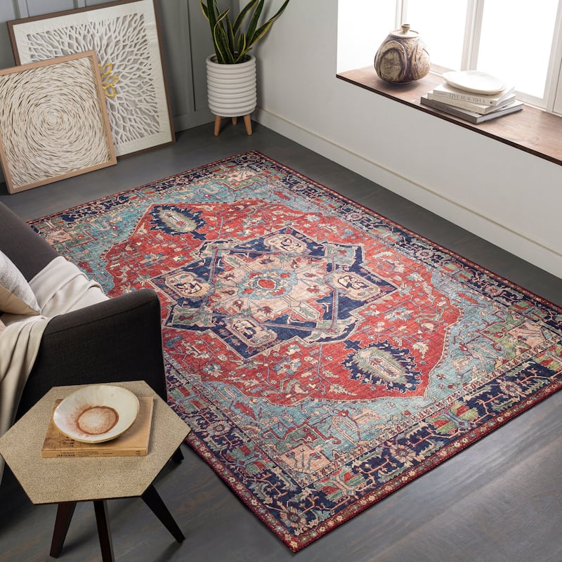 Livabliss Traditional Iris Medallion Area Rug - 8'10" x 12' - Bright Red