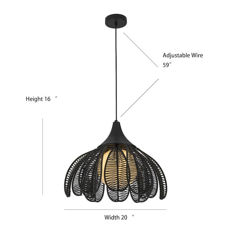 Kamala 1-Light Wicker Outdoor Pendant Light Coastal Boho Style Flower Handwoven