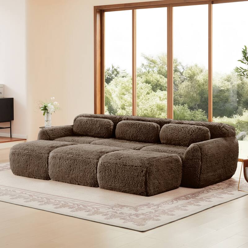 Roomfitters 3-Seater Plush Boneless Sofa with Ottoman, No Assembly 32D Cloud Couch