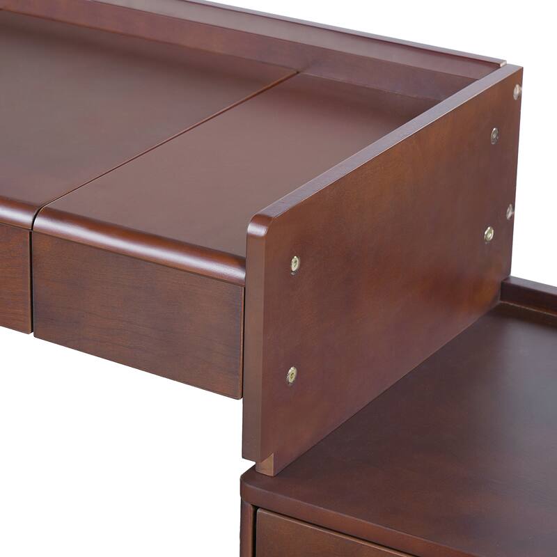 3-in-1 Makeup Vanity Desk with Stool, Flip-Top Mirror, Adjustable 3 Colors Lighting & Retractable Side Cabinet