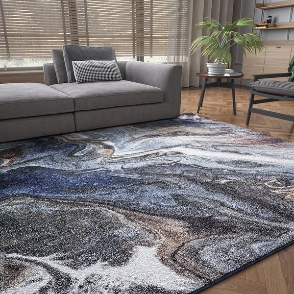 slide 2 of 7, Rayna Industrial Abstract Indoor Area Rug 2'2'' x 7'3'' - Navy